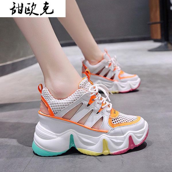 

women's shoes sandals lace-up comfortable casual platform walking summer woman mesh breathable, Black