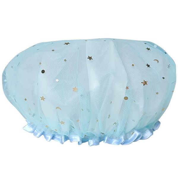 

shower caps 1pcs bathing cap star double layer waterproof polyester hair cover for women multicolor hats bathroom products