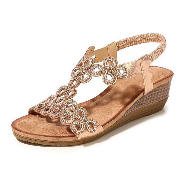 

sandals women summer bohemian style heels rhinestone, Black
