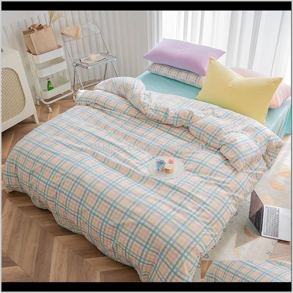 Plaid-Bettwäsche, niedlicher Quilt-Kissenbezug, blaues Bett, flache Laken, moderne Bettbezug-Sets, Twin-Voll-Einzel-Mädchen-Bettwäsche Jxt7U Qiupy