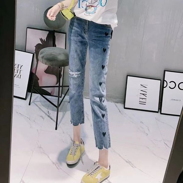 

women's shorts spring size big love brem breeches loose all-combining slimming embroidered pants torn, White;black