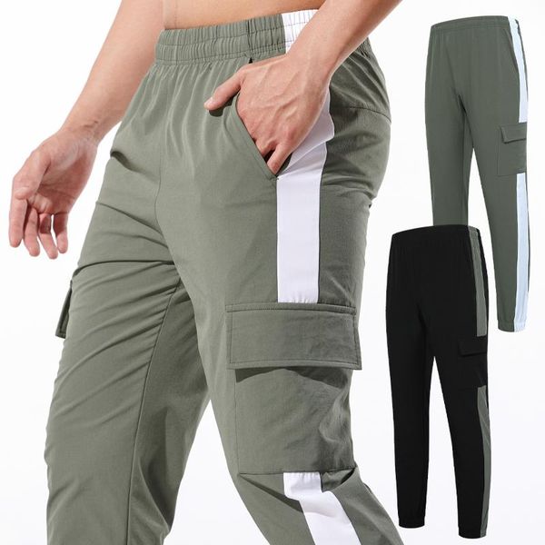 

running pants men big pockets trousers 2021 autumn outdoor sports fitness cargo harem casual gym training sweatpant, Black;blue