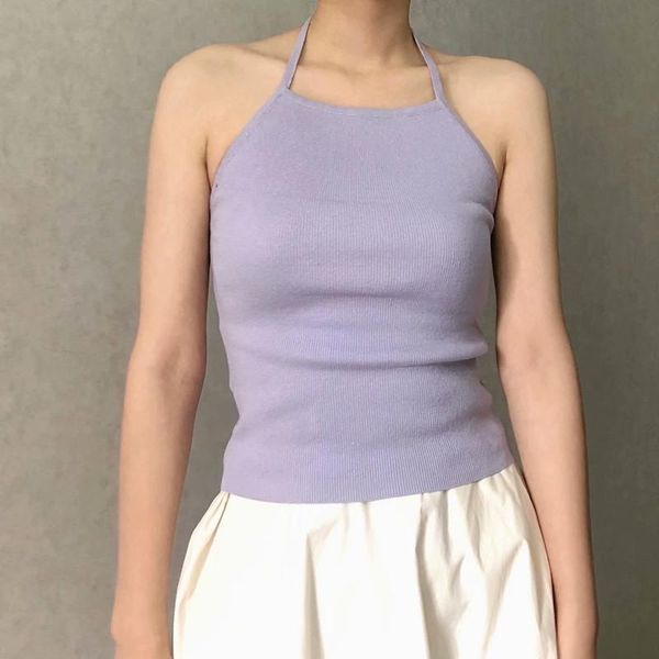 

women's tanks & camis unuth girls soft cotton halter collar sling 2021 summer fashion ladies high street vest female solid color top, White