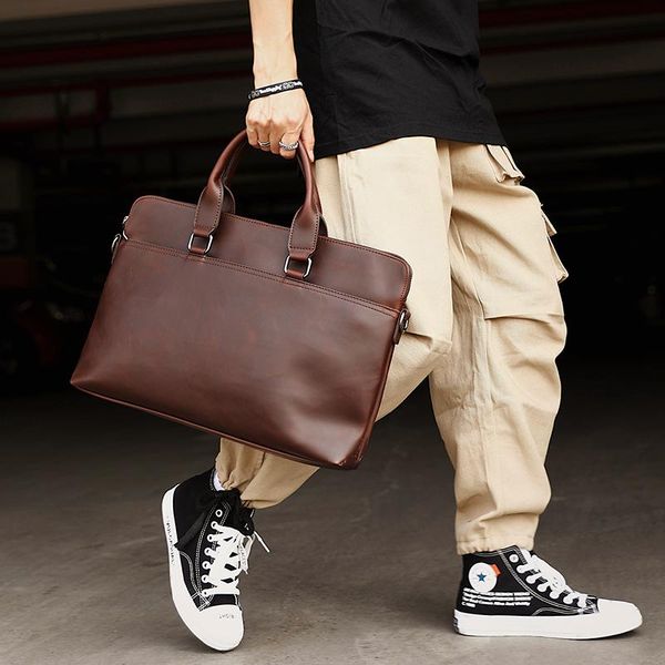 

briefcases classic retro laphandbag for men crazy horse leather briefcase male business travel shoulder messenger bag
