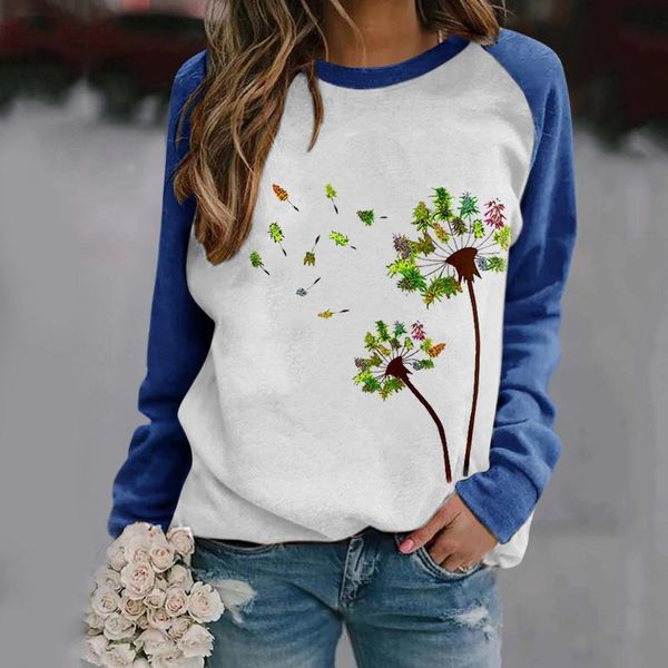 

women's blouses & shirts plus size women clothing tshirt o neck dandelion print harajuku blousesÂ long sleeve blouse pullover vintage el, White