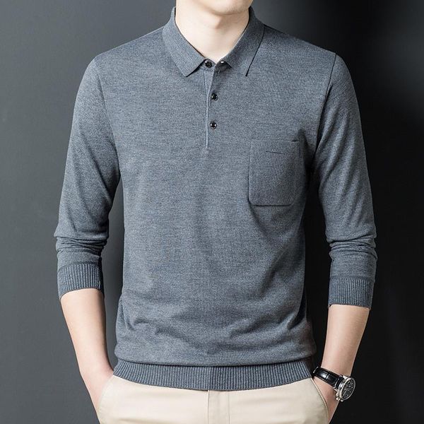 

men's polos 2021 solid men shirt long sleeve autumn and winter warm t-shirts fit slim for man korean fashion clothing, White;black