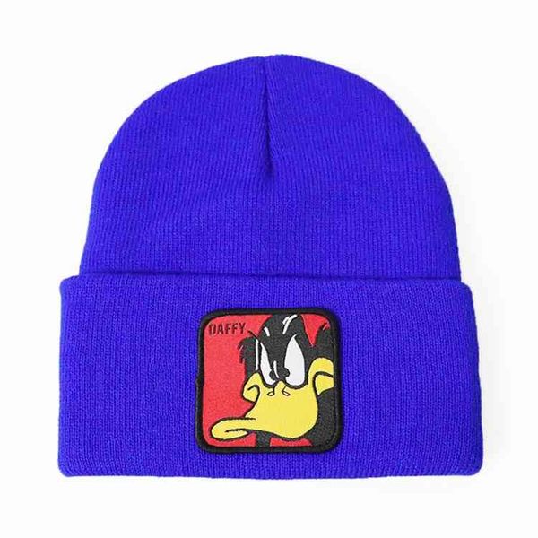 

beanies sale animation cartoon daffy duck animal knitting hat wool hip hop ski pullover, Blue;gray