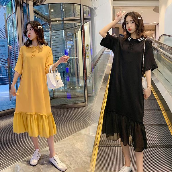 

maternity dresses 8206# dress summer mid-long easy matching loose stylish knitted for pregnant women mom, White