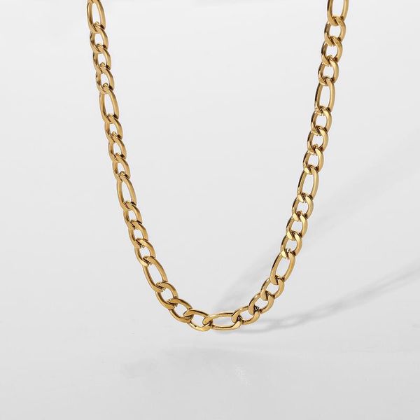 

pendant necklaces punk 4.5mm figaro hip jewelry curb link chain necklace chocker 18k gold plated stainless steel, Silver