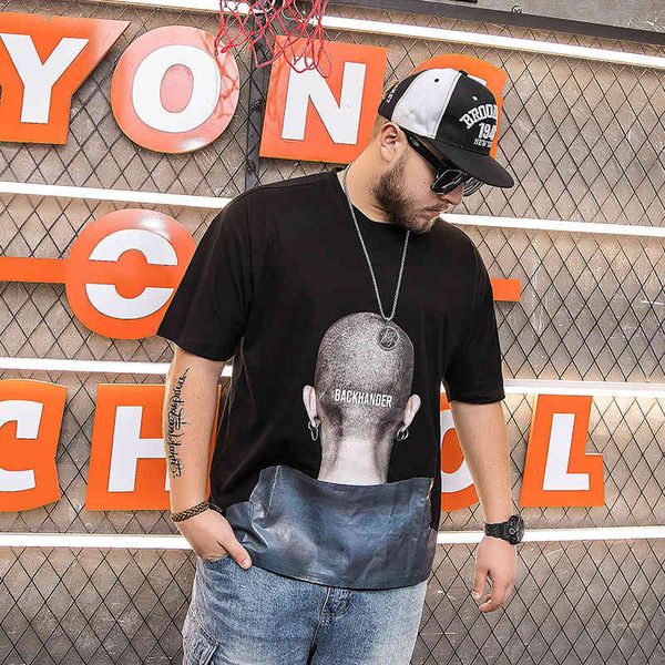 

tee 2021 classic character oversized printing t male loops fat man crew neck cotton shirt, White;black