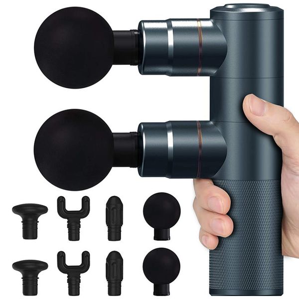 

mini double head aluminum massage gun deep tissue percussion muscle massager for pain relief fascia gun electric body massager