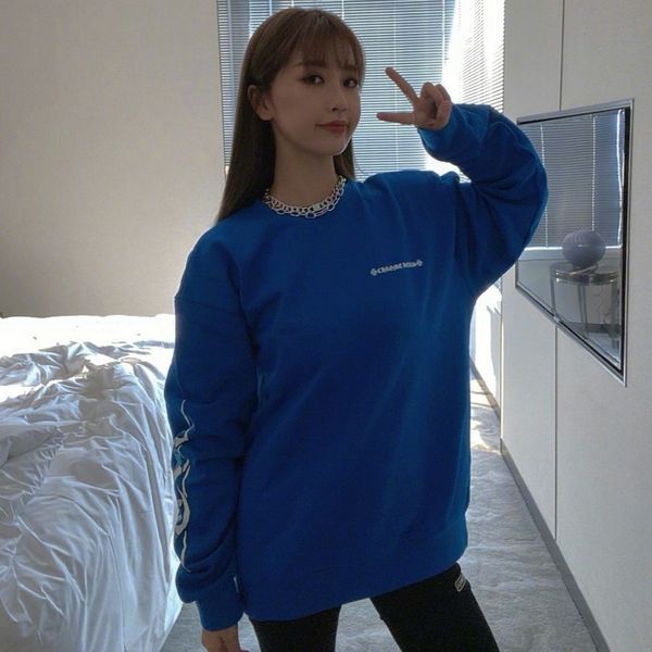 

hearts chrome men hoodies and ch women designer letter cartoon print long-sleeved casual pullover, Black