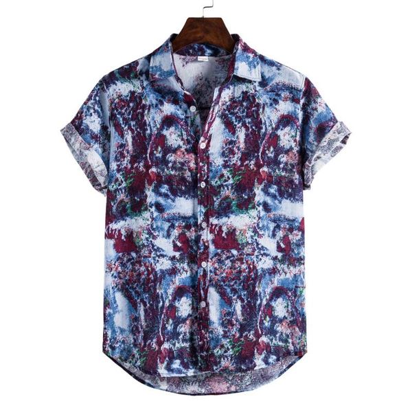 

stylish mens vintage ethnic printed turn down collar short sleeve loose casual shirt camicia da uomo caldo plus men's shirts, White;black