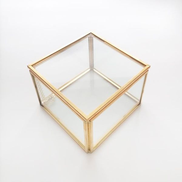

jewelry pouches, bags empty small square glass box geometric treasure case engagement ring gold rustic wedding gift, Pink;blue