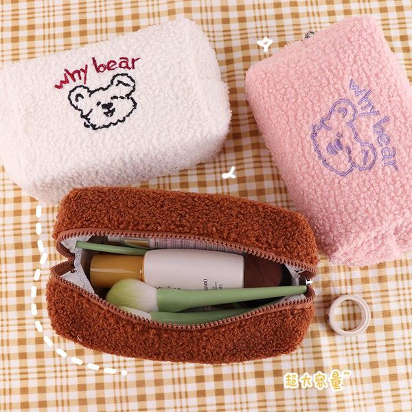 

mvacup plush bear embroidery pen case cosmetic bag cute storage portable large-capacity savings cartoon embroidered pencil bags
