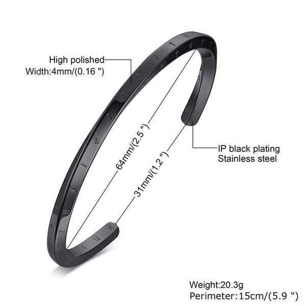 

zorcvens retro nordic vikings cuff bangle bracelets for men, stainless steel mobius norse mythology runes amulet jewelry q0719, Black