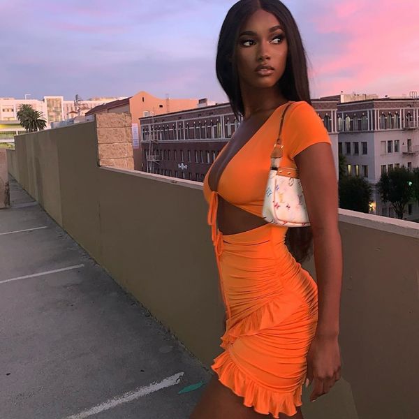 

floral 2020 v new bandage deep bag hip irregular dress, White;black