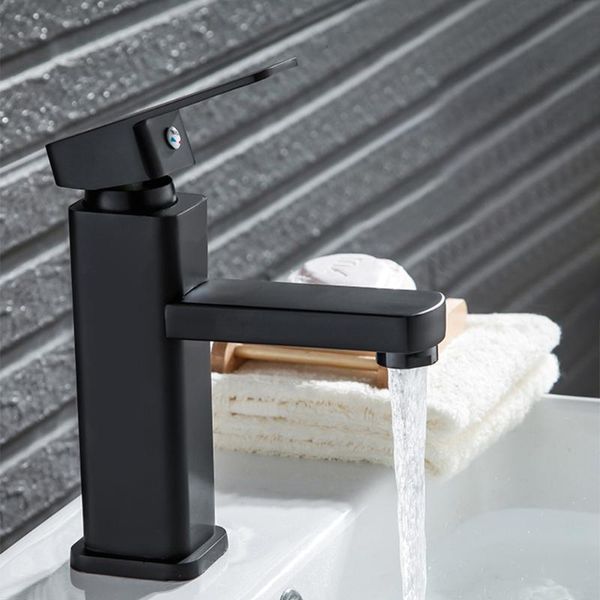 

bathroom sink faucets square faucet matte black single handle stainless steel wash basin deck mounted cold mixed water taps