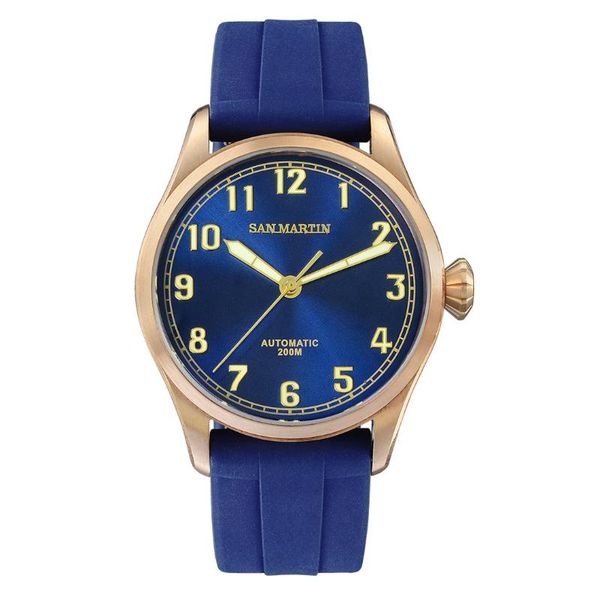 

wristwatches san martin men diver watch luxury mens automatic watches retro bronze mechanical wristwatch sapphire 200m waterproof c3 luminou, Slivery;brown