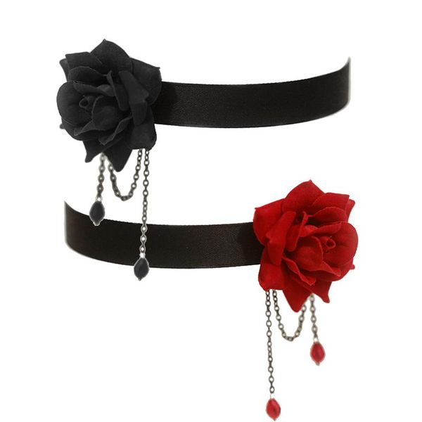

chokers fashion women necklace ladies vintage elegant lace with rose pattern and gothic lolita clavicle chain black, Golden;silver
