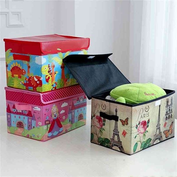 Zusammenklappbare Aufbewahrungsbox, faltbare Behälter, Spielzeug-Organizer mit Deckel und Griff, Wäschekorb 210922