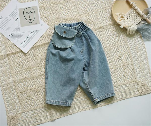 

spring and summer children jeans pants pocket bag cowboy harem for girls, Blue