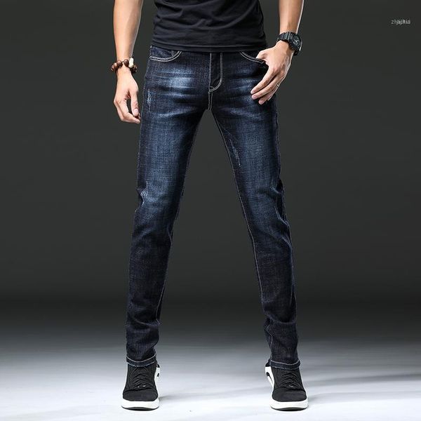 

trendy men's pants jeans slim legged casual autumn and winter elastic style1, Blue