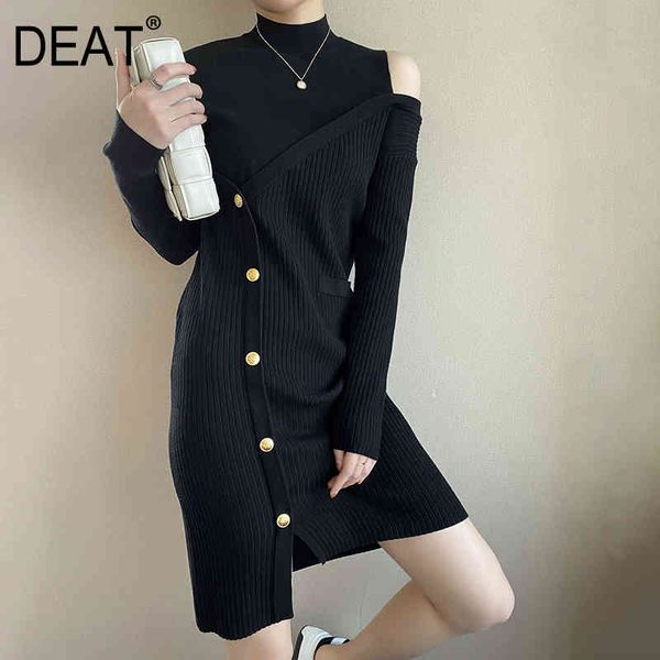 

spring and summer fashion casual slim solid color single-breasted o neck long sleeve women's dress sh791 210421, Black;gray