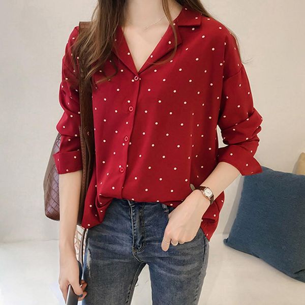 

summer womens shirt kimono sleeve fashion women long chiffon blouses button polka dot turn down collar casual female clothing, White