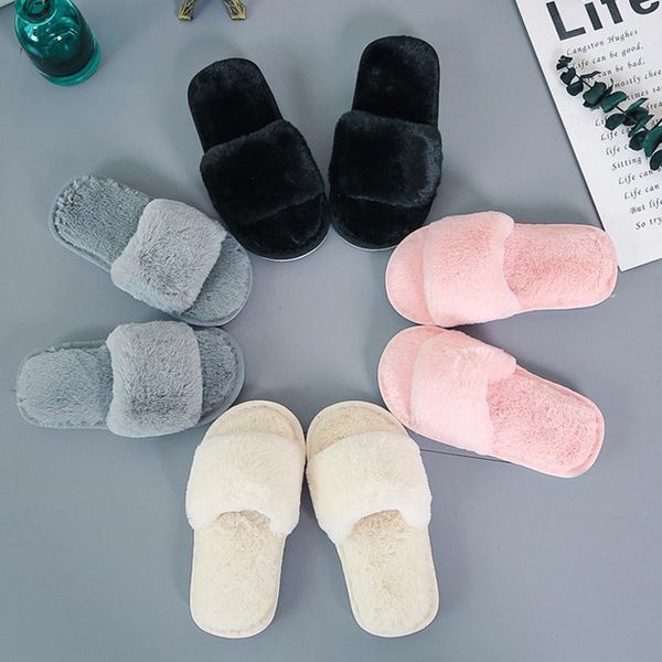 

slippers winter children house faux fur warm flat shoes kids slip on home furry size 26-35 wholesale cozy cute, Black