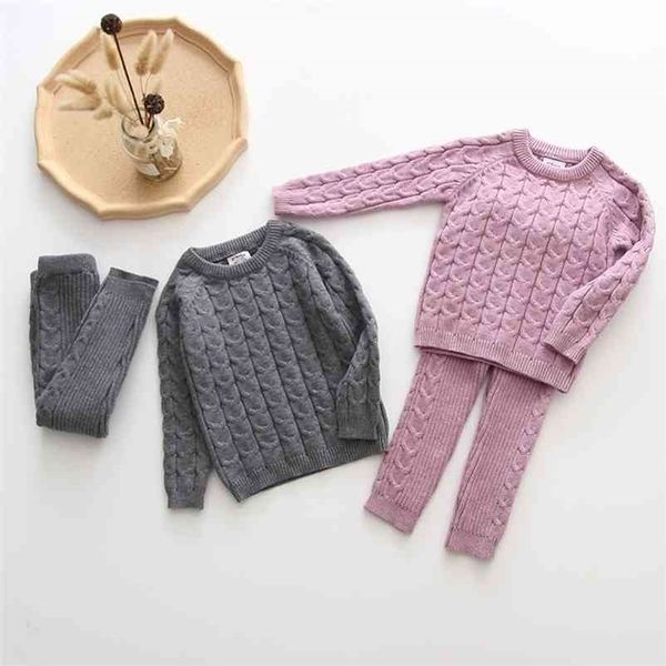 Completi di abbigliamento per bambina per neonato Autunno Inverno Maglione + Pantaloni Tute in maglia per neonato Felpe con cappuccio per bambino Set 210521