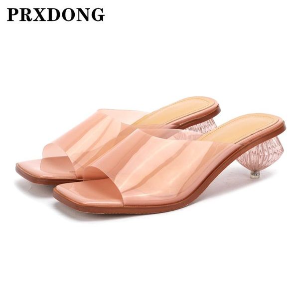 

brand summer women slippers transparent pvc pink silver med heels open toe dress party casual sandals 43, Black