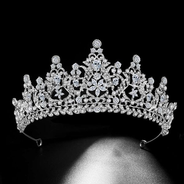

style atmosphere beautiful bridal crown 3a zircon alloy popular wedding headdress wedding diamond hair accessories, Slivery;golden