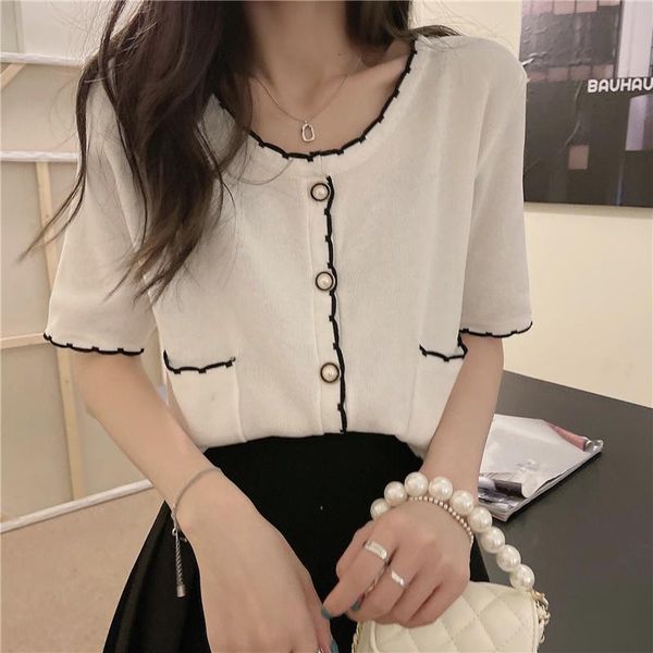 

women's knits & tees ice silk knitted cardigan women korean style short sleeve summer thin sun protection shirts jacket c199, White