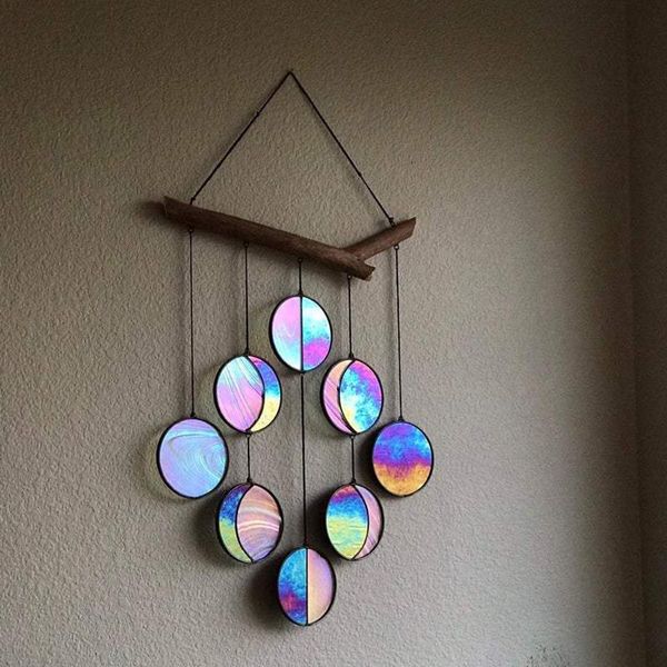 

decorative objects & figurines clear and rainbow iridized moon phase hanging celestial art wall decor stained glass fkxe