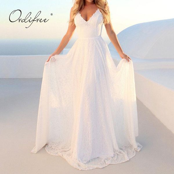

ordi2021 summer elegant women white lace party maxi dress backless up long vacation beach casual dresses, Black;gray