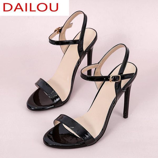 

summer pu women sandals open toe party shoes high heels mature fashion stiletto buckle zapatos de mujer1, Black