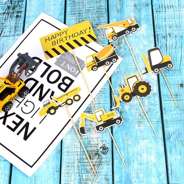 

other festive & party supplies cake decorating tools children's engineering vehicle excavator bulldozer sign series insert card