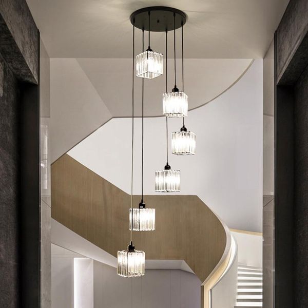 

ceiling lights stairway corridor led long chandelier simple crystal glass modern minimalist nordic duplex villa living room