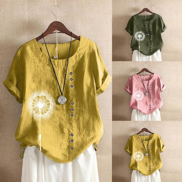 

women casual loose cotton and linen short sleeve t-shirt blusas 2021 women's, White