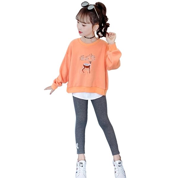 

girls clothes set plaid sweatshirt + leggings girl patchwork outfits for spring autumn children's 210528, White