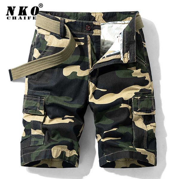 Chaifenko Verão Algodão Carga Shorts Homens Exército Tático Calças Curtas Soltas Trabalho Casual Camuflagem Militar 210714