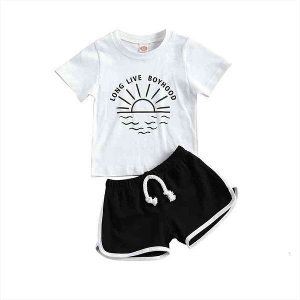 

toddler kids boy 2-piece outfit set summer short sleeve letter print and shorts set clothing, White