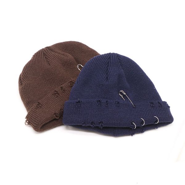 

hat curled brimless tie dyeing warm satin dome outdoor general knitted hole wool pin, Blue;gray