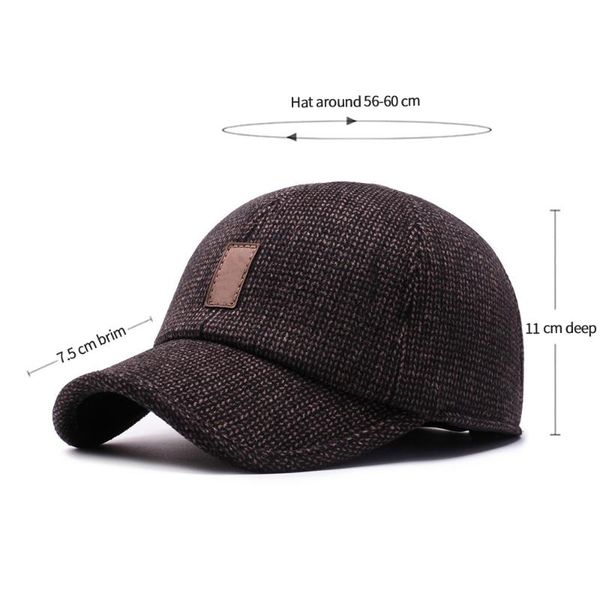 

warm brand baseball cap winter dad hat thickened cotton snapback caps ear protection fitted hats for men women earflaps outdoor, Black;white
