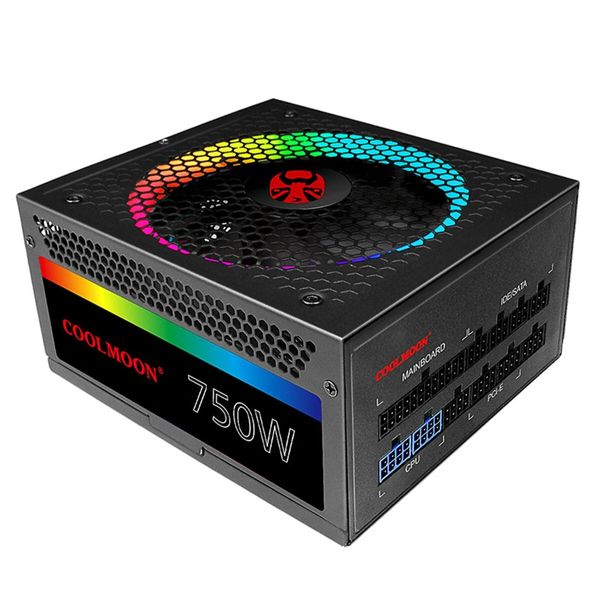 [Plug] EU] Coolmoon PC Полностью модульный источник питания 750W 100-240V ATX ​​RGB 14см Умный вентилятор управления температурой 80 плюс золотой игровой компьютер