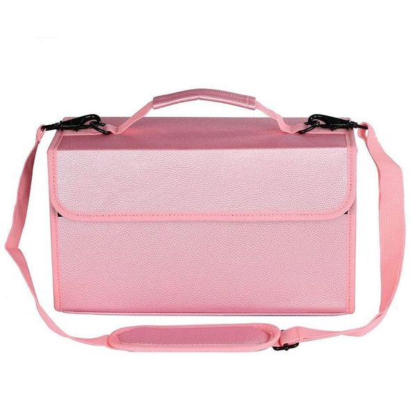 

pencil bags 84 slots marker case lipstick organizer pu large capacity folding markers holder bag with carrying handle and baldric for