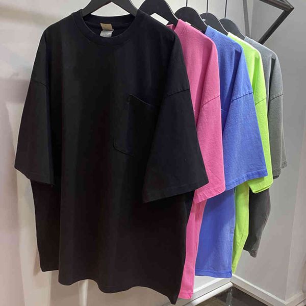 

oversize heavy cotton patch pocket t-shirt garment-washed tee summer streetwear, White;black
