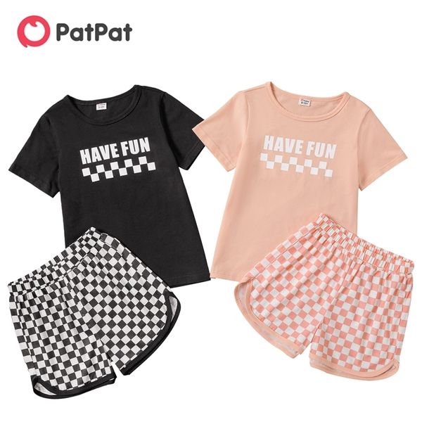 

summer fashionable kid girl plaid casual set 210528, White