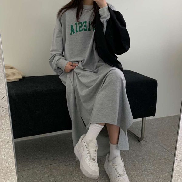 

party dresses weiyiskirt women's spring and autumn 2021 korean alphabet print long sleeve temperament skirt split length dress 648i, White;black